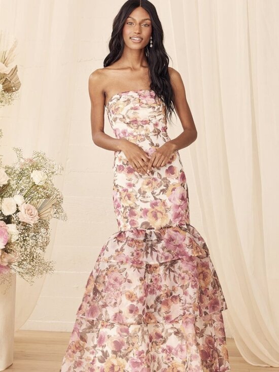 Lulus Dresses & Skirts - NWT Lulus Fleur of Dreams Ivory and Pink Floral Print Organza Maxi Dress size S